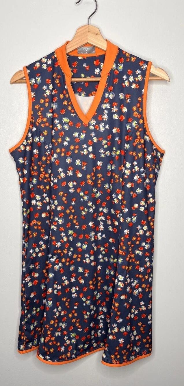 Callaway Golf Women's Navy Orange Floral Athletic Dress Size Large